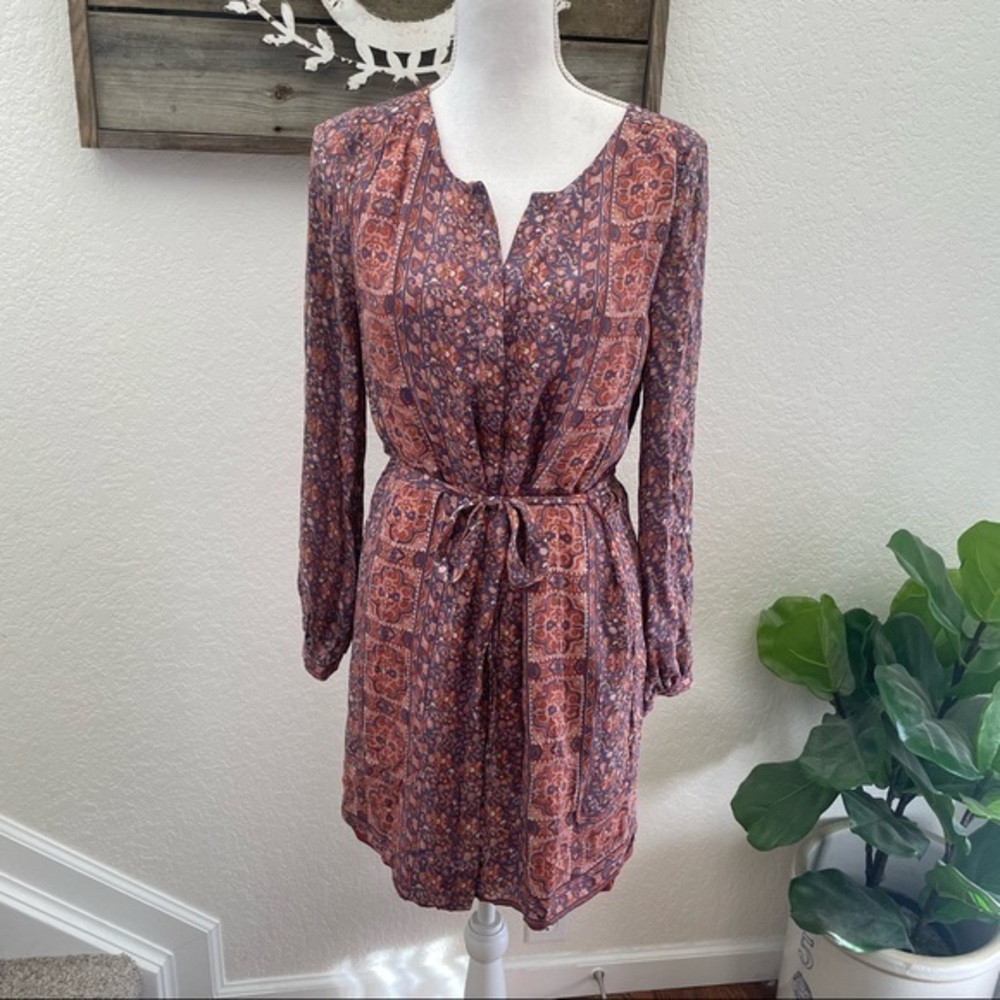 Joie "Fianna" Terracotta Rose Long Sleeve Silk Shift Dress size M
